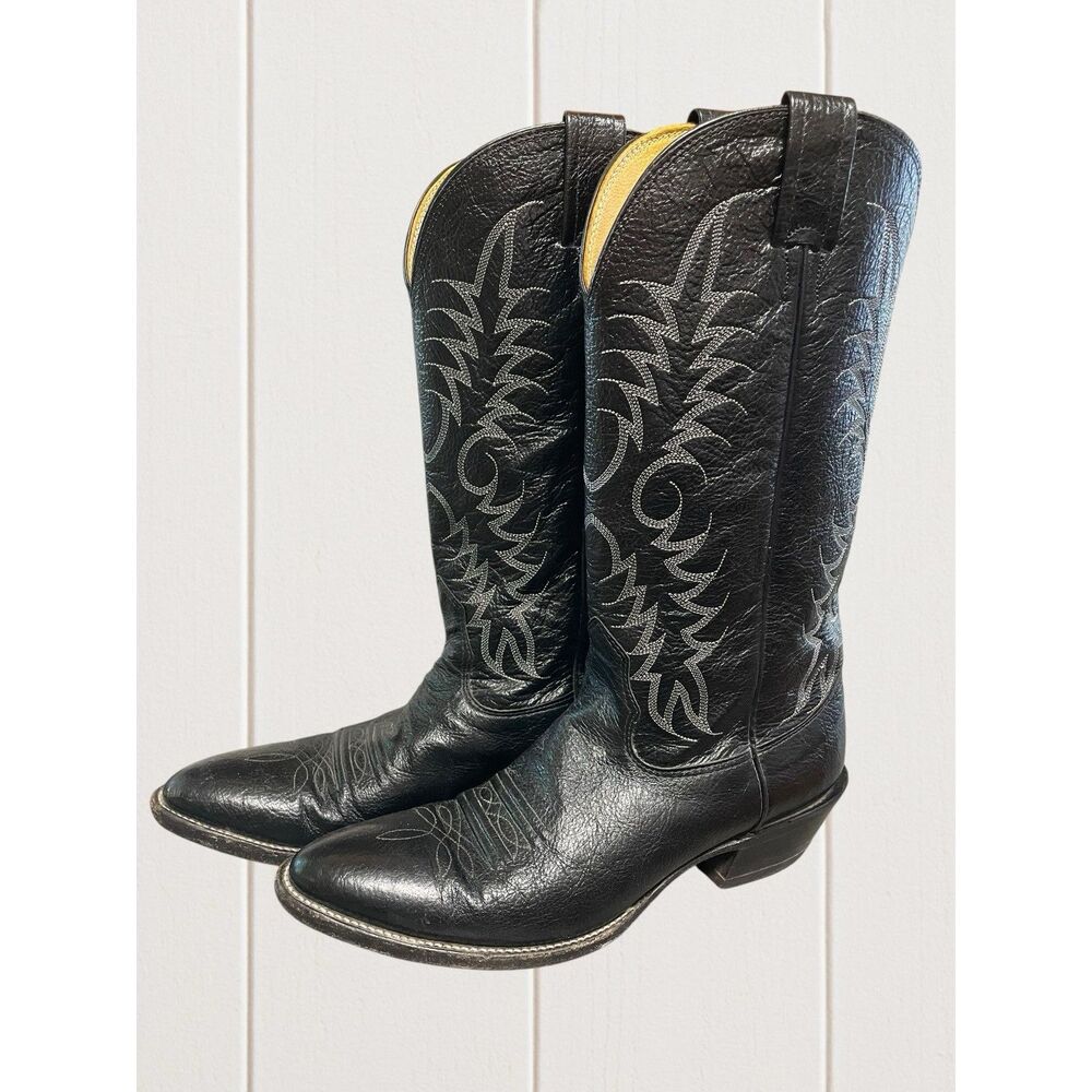 Nocona 9.5 A Vtg Black Pull-On Leather Stitched western Boots